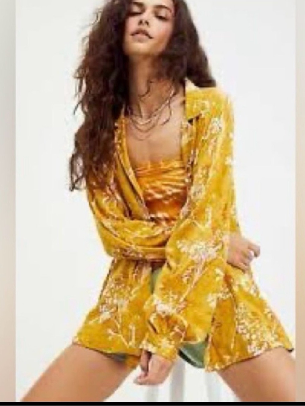 NWT We The Free XL Floral Mustard Yellow Button Down